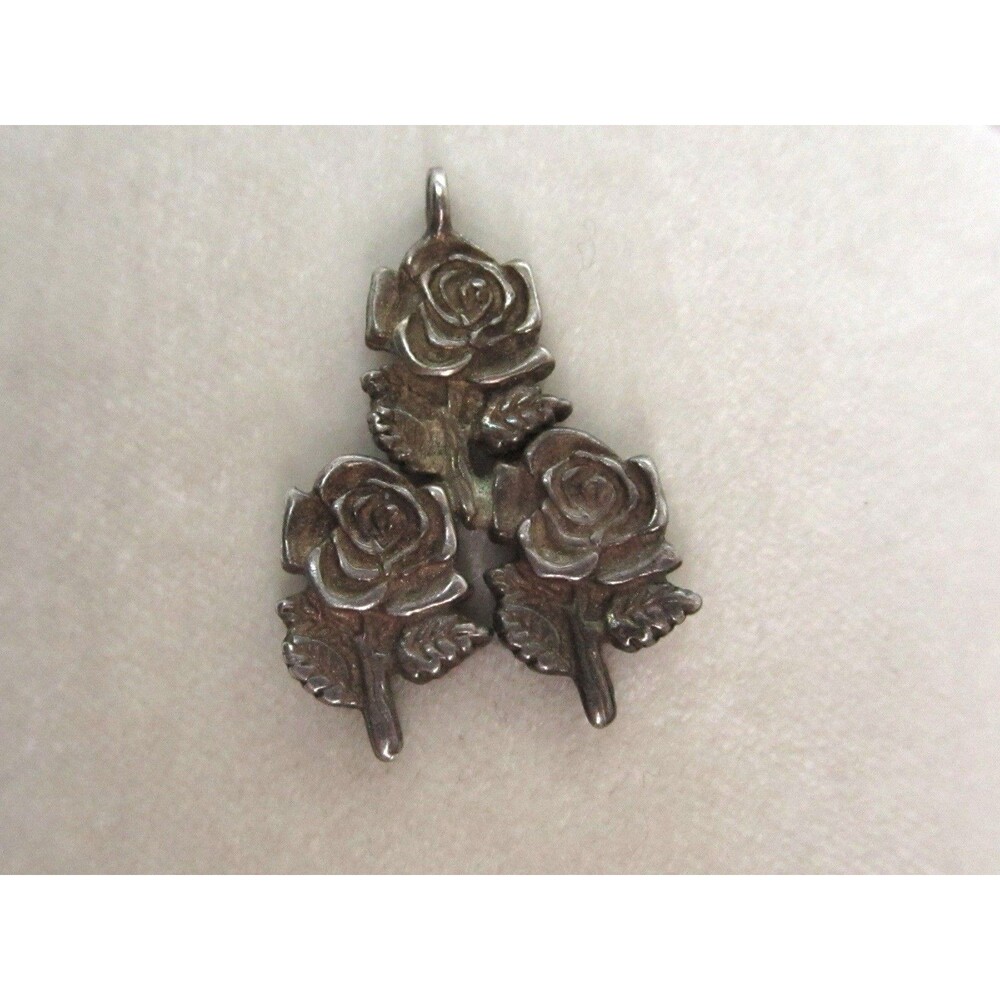 Vintage Sterling Silver 3 Rose Pendant Charm Jewelry Sweet Love Romantic Gift